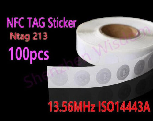 100pcs/Lot  NTAG213 NFC Tags 13.56MHz ISO 14443A  All NFC Phone Available NFC Tag Sticker Adhesive Labels