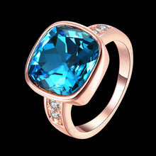 2017 Fashion Quality Gold Color Luxury Exaggerated Wedding Blue Zircon Crystal Rings Female Statement Jewelry Accessories