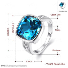 2017 Fashion Quality Gold Color Luxury Exaggerated Wedding Blue Zircon Crystal Rings Female Statement Jewelry Accessories