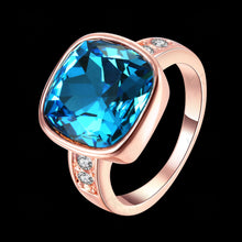 2017 Fashion Quality Gold Color Luxury Exaggerated Wedding Blue Zircon Crystal Rings Female Statement Jewelry Accessories