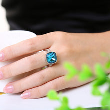2017 Fashion Quality Gold Color Luxury Exaggerated Wedding Blue Zircon Crystal Rings Female Statement Jewelry Accessories